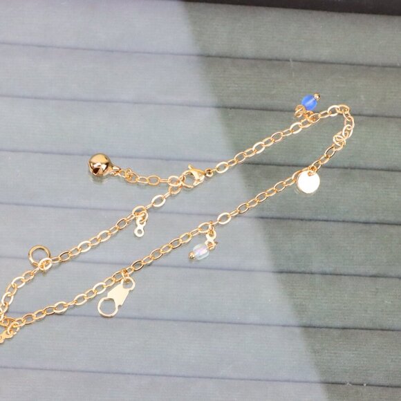 "Rose Gold Anklet with Pearl Drops & Blue Bead, XPAL1167 - Picture 12 of 12